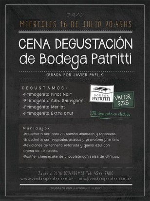 Cena Degustación en Vendange - Bodega Patritti