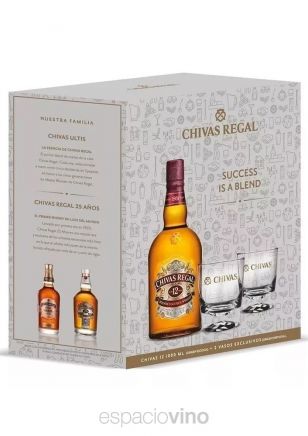 Chivas Regal 12 Años Whisky 1 Litro + 2 Vasos