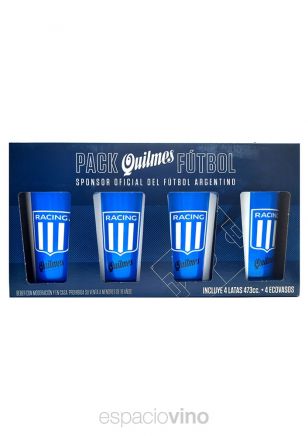 Gift Pack Quilmes x4 Cervezas Lata 473 ml + 4 Vasos Racing