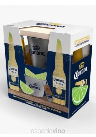Gift Pack Corona x4 Cervezas 330 ml + Mini Frappera + Tabla de Madera + Destapador