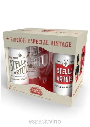 Gift Pack Stella Artois x4 Cervezas Lata 473 ml + 1 Copa