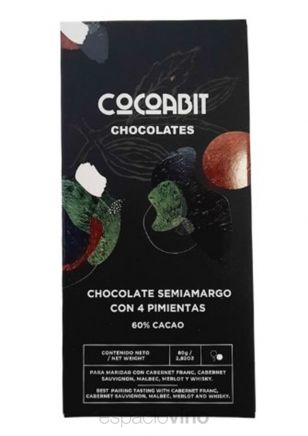 Cocoabit Chocolate Semiamargo con 4 Pimientas 80 grs