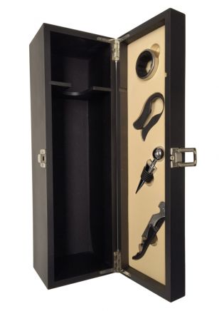 Caja de Madera vacía para 1 Vino Color Negro con 4 Accesorios