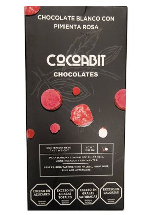 Cocoabit Chocolate Blanco con Pimienta Rosa 80 grs