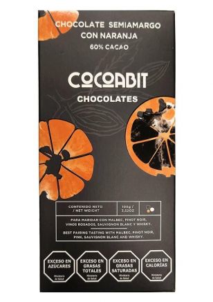 Cocoabit Chocolate Semiamargo con Naranja Glaseada 100 grs