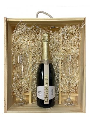 Estuche de Madera Chandon Extra Brut + 2 Copas