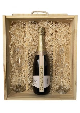 Estuche de Madera Chandon Extra Brut + 2 Copas