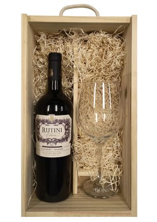 Estuche de Madera Rutini Cabernet Malbec + Copa